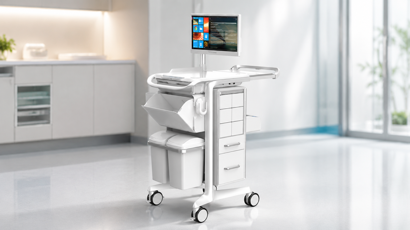 Xe đẩy máy tính y tế: Workstation on Wheels dùng trong bệnh viện như thế nào?