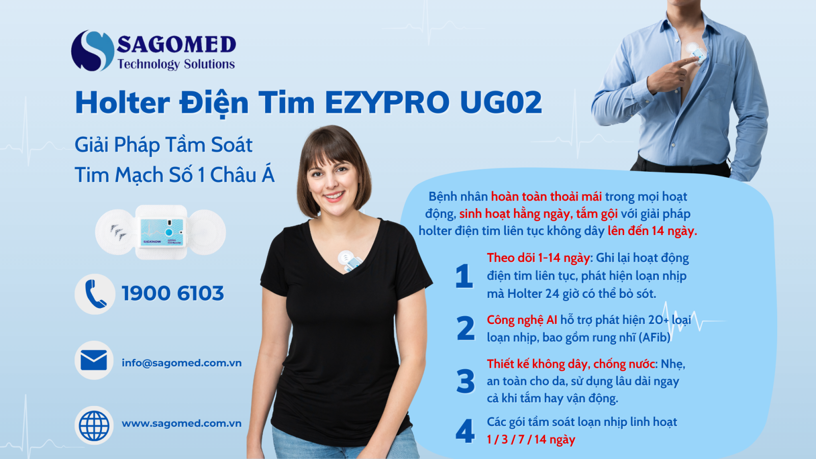 Holter Điện tim ECG  1-14 ngày EZYPRO® sử dụng Công nghệ AI - Giải pháp tầm soát rối loạn nhịp tim số 1 châu Á